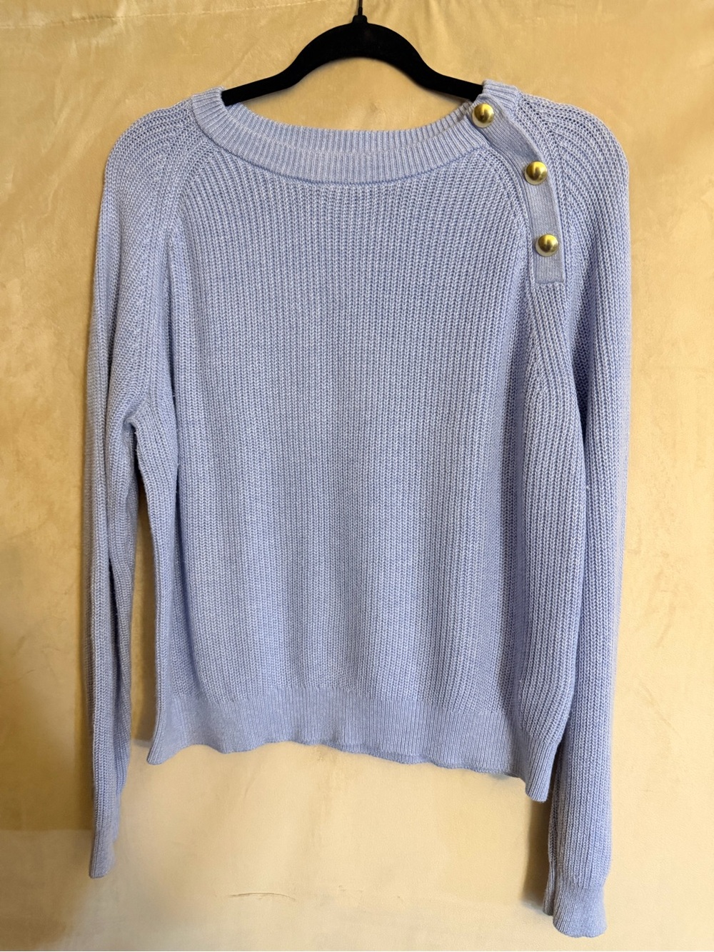 J. Crew Light Blue Crewneck Sweater with Gold Buttons